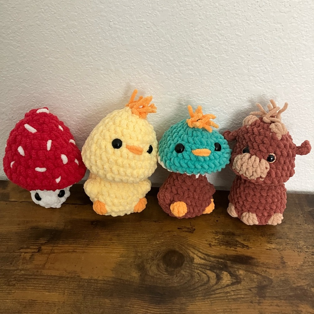 Crocheted Plushie Pop It Fidget Toys, Chick, Duck, Cow (Mushroom sold-out)